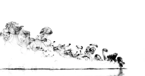 Multiple black ink drips generates a black line in the water Video stock 112654510