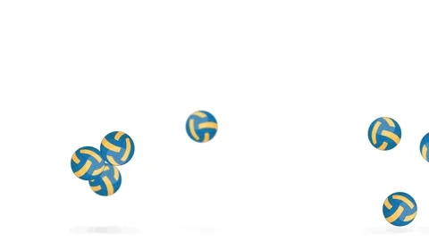 Multiple Blue and Yellow Volleyballs Bouncing on White Background Stock Footage 339521933