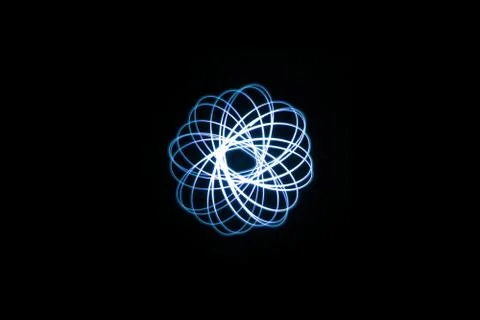 Multiple blue orbit circle mixed light painting photography. Stock Photos