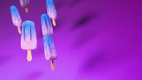 Multiple blue popsicles on vertical striped purple background.... Stock Photos