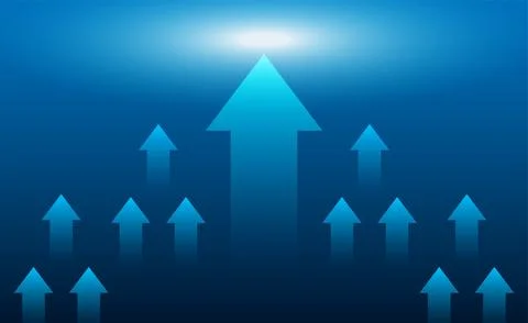 Multiple Blue Upward Arrows on Gradient Background Representing Growth Ilustração Stock