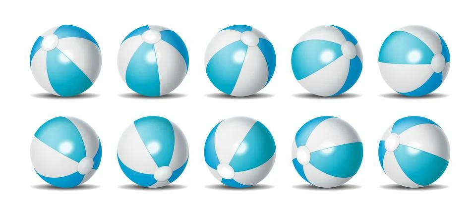 Multiple Blue White Beach Balls on White Background Stock Illustration
