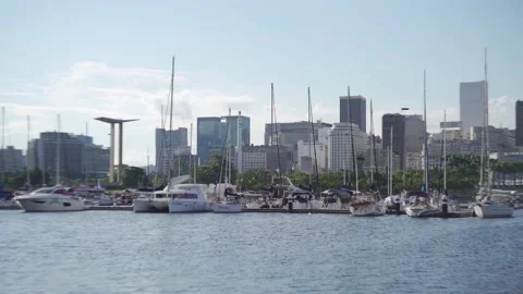 Multiple Boats Docked in Marina da Glória, Rio de Janeiro, Brazil Stock Footage 158647779