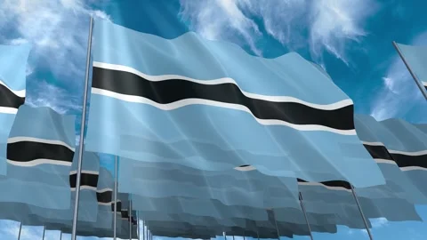 Multiple Botswana flags seamless looping waving on blue sky Stock Footage 343677176
