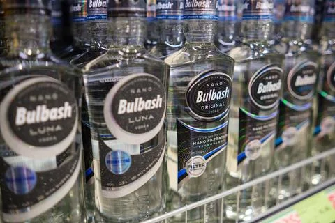 Multiple Bottles of Bulbash Vodka on Display in a Store Shelf During the Day Stock Photos