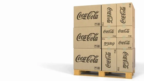 Multiple boxes with Coca-Cola logo. Editorial 3D animation Stock Footage 97460424