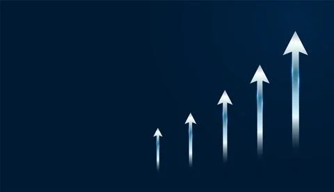 Multiple bright blue arrows surge diagonally upward, symbolizing digital-er.. Stock Illustration