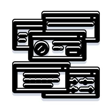 Multiple browser windows creating a web development wireframe concept Ilustración de archivo