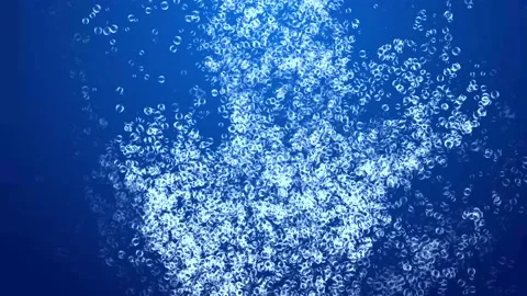 Multiple bubble rings exploding in water and spreading bubbles 4K 3D Green Stock Footage 140371822