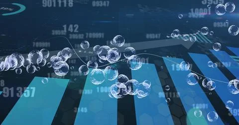 Multiple bubbles floating and changing numbers against financial data processing Stock Illustration