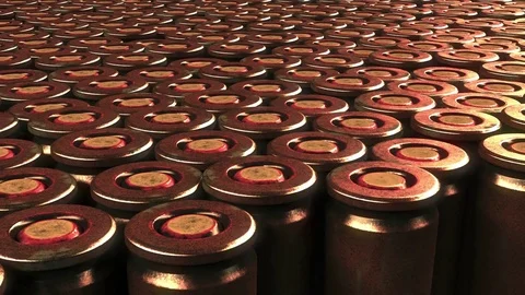 Multiple bullet cartridge primers, seamless loop. War, ammunition, aggression Stockbeeldmateriaal 80009837