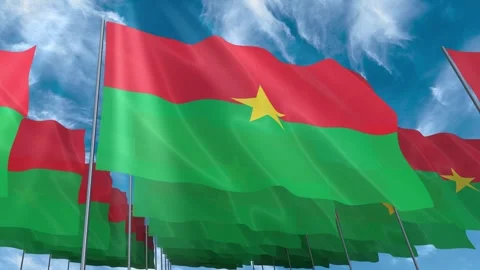 Multiple Burkina Faso flags seamless looping waving on blue sky Stock Footage 343677390