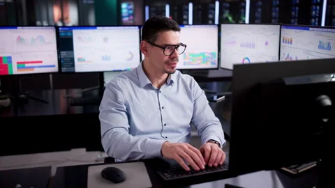 Multiple Business Data Analytic Dashboards On Computers 스톡 동영상 328394493