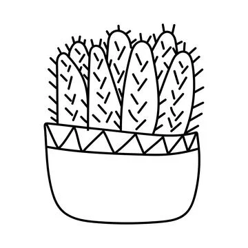 Multiple cactus in longitudinal doodle-style pot Stock Illustration