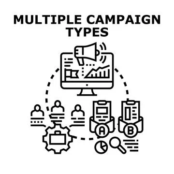 Multiple campaign types marketing strategy analysis Stock Illustration