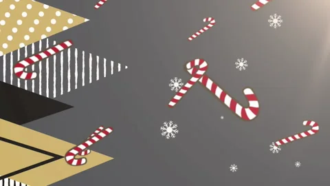Multiple candy cane icons falling over multiple christmas tree icons on grey Stock Footage 313338164