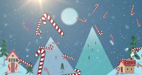 Multiple candy cane icons falling against christmas text and processing on Stock Footage 328977773