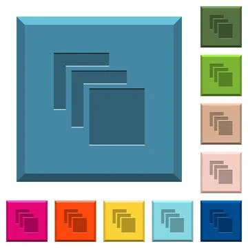 Multiple canvases engraved icons on edged square buttons Stock Illustration