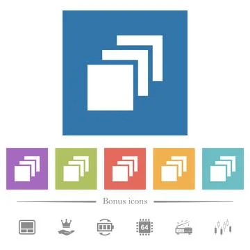 Multiple canvases flat white icons in square backgrounds Stock Illustration