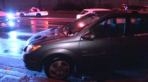 Multiple car crash on icy road in freezing rain v9 Stock Footage 36642047