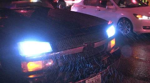 Multiple car crash on icy road in freezing rain v16 Stock Footage 36642739