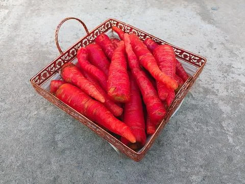 Multiple Carrots in the Backet on the Floor Stock Photos