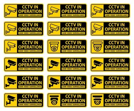 Multiple CCTV In Operation Signs for Enhanced Security Awareness and Visibili Stock Illustration