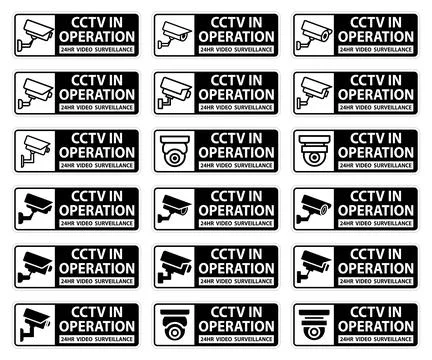 Multiple CCTV In Operation Signs for Surveillance and Security Awareness Stock Illustration