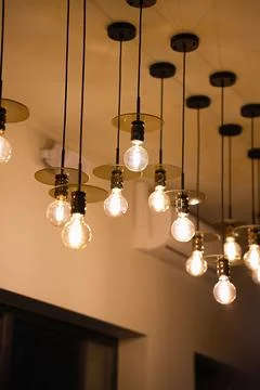 Multiple ceiling lamps in close up. Stock Photos