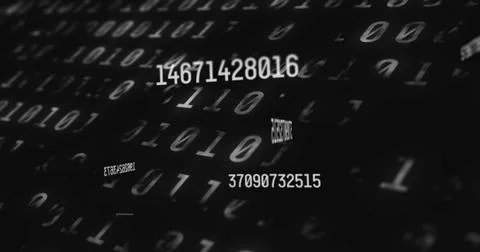 Multiple changing numbers against binary coding data processing on black Stock Illustration
