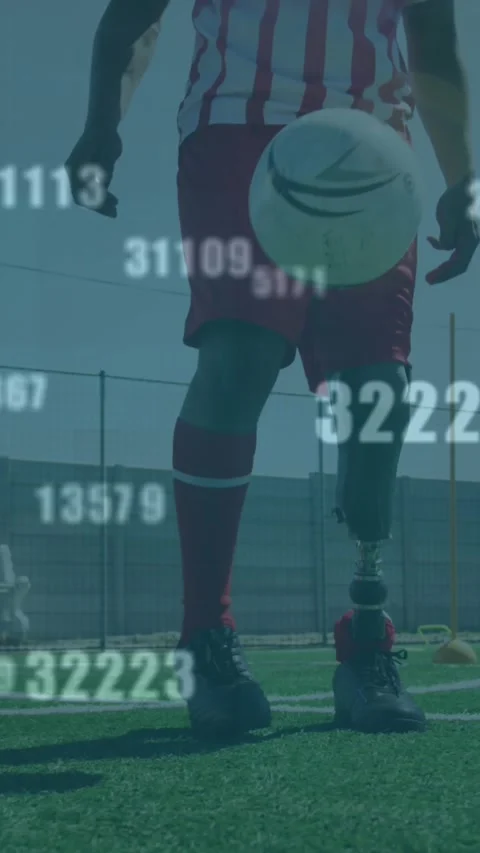 Multiple changing numbers against male soccer player juggling the ball on grass Stock-Footage 341952868