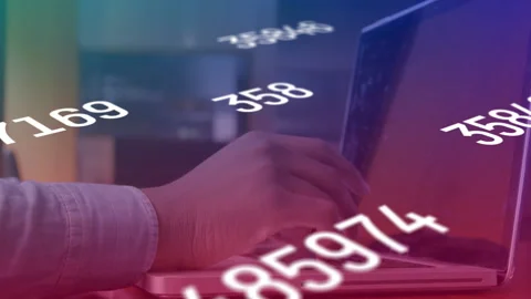 Multiple changing numbers against mid section of person using laptop Stock Footage 150230636