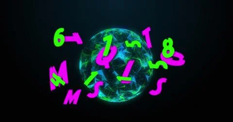 Multiple changing numbers and alphabets against spinning globe of network of 스톡 일러스트