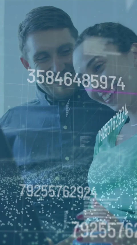 Multiple changing numbers and data processing against digital wave on blue Stock Footage 341953127