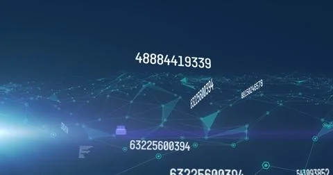 Multiple changing numbers and data processing over plexus networks against blue Stock Illustration