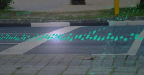 Multiple changing numbers and data processing over time-lapse of city traffic Stock Photos