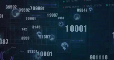 Multiple changing numbers and round scanners against blue background Stock Footage 150853589