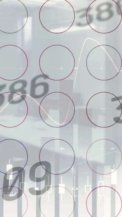 Multiple changing numbers and round shapes in seamless pattern against empty Stock Footage 343504000