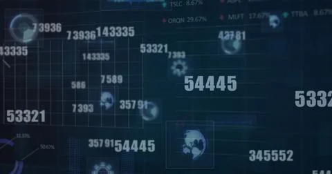 Multiple changing numbers and round scanners against blue background Stock Illustration