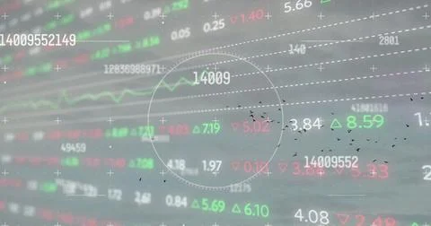Multiple changing numbers and scope over stock market data processing against Illustrazione stock