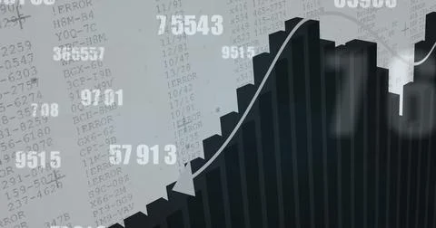 Multiple changing numbers and statistical data processing and graphs against Stock Illustration