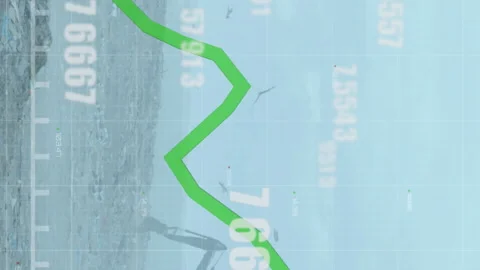 Multiple changing numbers floating over green graph moving against bulldozer 스톡 동영상 312662655