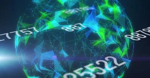 Multiple changing numbers over plexus networks spinning against blue background Stock Illustration