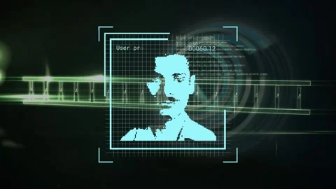 Multiple changing profile icons over dna structure spinning and round scanner on 스톡 동영상 327446921
