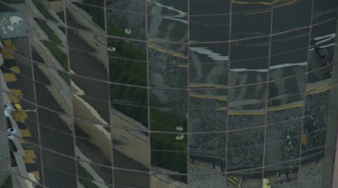 Multiple changing reflections in all-glass tower Stock Footage 37694190