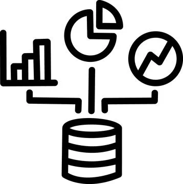 Multiple charts consolidating into central database icon Illustrazione stock