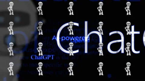 A multiple chatbots dancing animation on black background with animated text Stock Footage 233496966