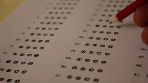 Multiple choice answer sheet filled out Stock Footage 20712482