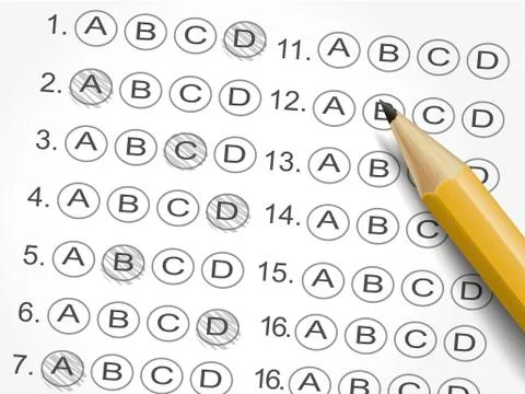 Multiple choice answer sheet survey with pencil Illustrazione stock