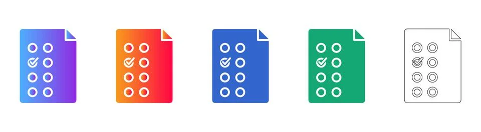 Multiple Choice Exam Sheet Icon Set Stock Illustration